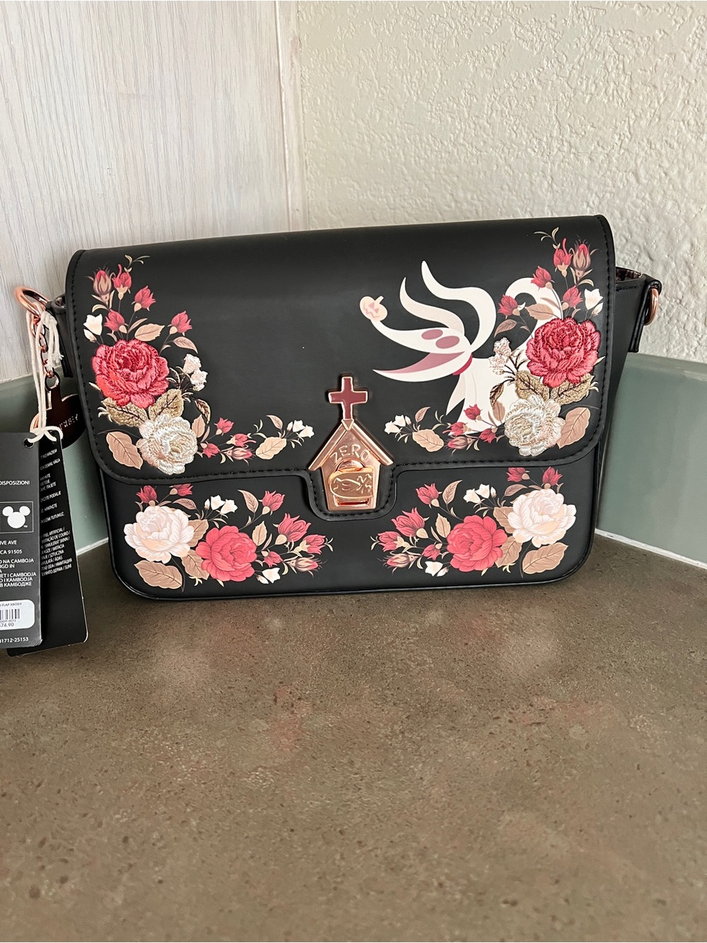 Loungefly Zero Nightmare Before Christmas Black Floral Crossbody